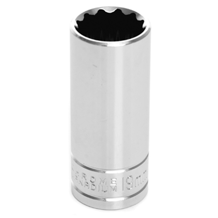 PERFORMANCE TOOL Chrome Socket, 3/8" Drive, 19mm, 12 Point, Deep W38719